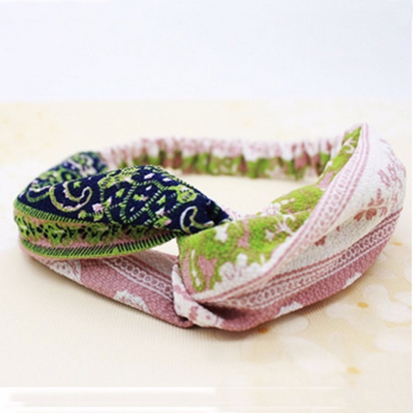 Vintage Boho floral Cross scarf hair head bandana - Picture 2 of 5